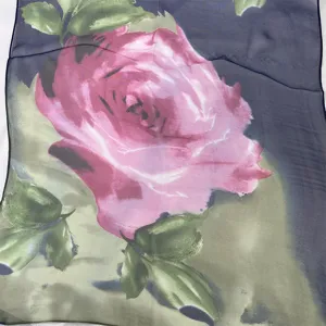 Elegant women floral chiffon silk scarf gradient rose pattern lightweight neck wrap accessory