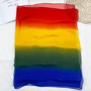 Rainbow gradient thin silk scarf women summer breathable sun protection shawl detail view