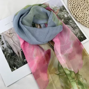 Chic gradient lightweight women scarf with floral watercolor design for stylish everyday wear.