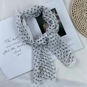 Exquisite summer polka dot chiffon scarf, lightweight and breathable detail view for women.