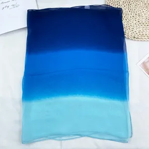 Women blue ombre gradient chiffon scarf, lightweight summer sun protection beach shawl.