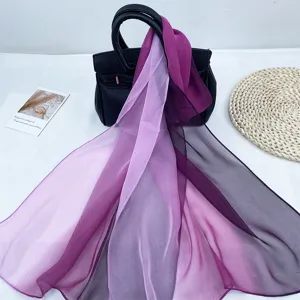 Gradient chiffon scarf for women, soft breathable summer sun protection shawl and neckerchief.