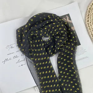 Black and yellow polka dot chiffon scarf, lightweight summer sheer neck wrap for women elegant.