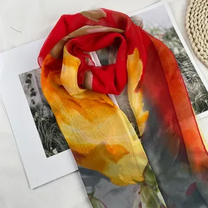 Women gradient chiffon scarf lightweight versatile long neck scarf elegant fashion wrap shawl