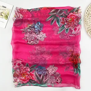 Seidentuch Pfingstrose floral bedruckt rechteckig leicht Halskrause elegante Damen Mode Accessoire