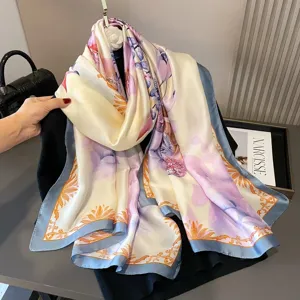Eleganter Seidenschal mit Blumenmuster für Damen, langes Halstuch für Frühling und Sommer.
