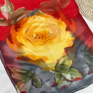 Women thin gradient floral print chiffon scarf elegant neckerchief versatile summer wrap