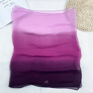 Gradient purple sheer georgette scarf, lightweight breathable summer sun protection neck wrap.