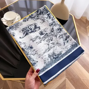 Silk scarf with classic jungle toile de jouy print, elegant fashion accessory detail.