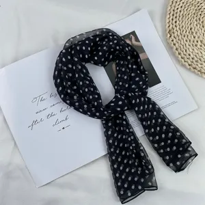 Black and white polka dot lightweight chiffon scarf for women summer sun protection