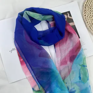 Gradient chiffon scarf for women, lightweight elegant long neck wrap for spring and summer.