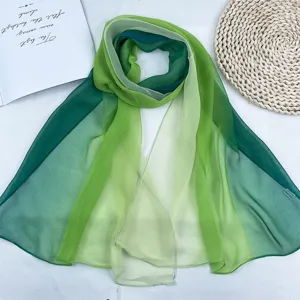 Gradient green chiffon silk scarf women summer lightweight breathable sun protection neck wrap detail view