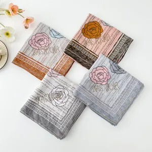 Women floral square scarf 90cm vintage patchwork silk shawl spring summer headscarf hijab