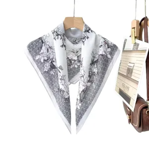 Discover this stylish 70cm silk square scarf with floral pattern for women's fashion wear.