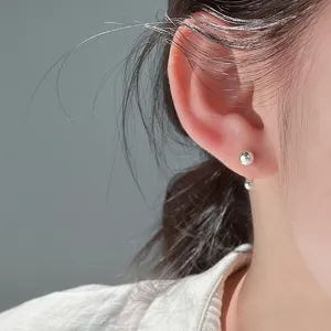 Minimalistische S925 Silber Doppel Kugel Ohrstecker, schicker Ohrschmuck fuer Damen.