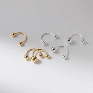 S925 Sterlingsilber Rundperle Gewinde Ohrhaken Minimalistisch Glatte Doppelperle Hufeisen Ohrringe Für Damen Schmuck