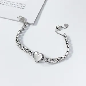 925 Sterling Silver Heart Watch Chain Bracelet For Women Vintage Thai Silver Style Cold Tone Temperament Niche Jewelry Gift