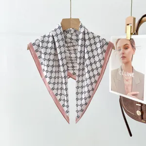 Women Satin Square Scarf Vintage Floral Printed Neck Scarf Fashion Versatile Head Scarf Elegant Hair Accessory