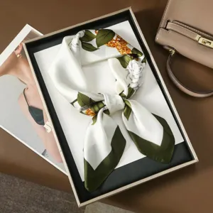 Vintage floral silk scarf 70cm square neckerchief for women fashion spring autumn outfit styling.