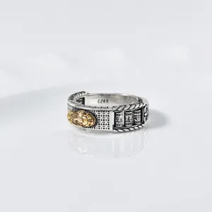 925 Sterling Silver Retro Chinese Style PiXiu Rotating Mantra Ring For Women Hollow Antique Thai Silver Jewelry Copper Accents