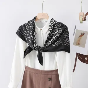 Classic black and white leopard print square scarf 90cm women stylish fashion shawl wrap