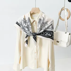 Women Satin Silk Scarf Retro Floral Geometric Print Square Scarf Elegant Neck Scarf Fashion Head Hair Scarf Wrap