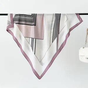 Geometric printed square silk scarf women fashion elegant sun protection head wrap shawl