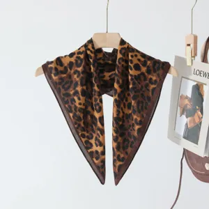 Vintage leopard print square scarf stylish retro neckerchief elegant women decorative wrap
