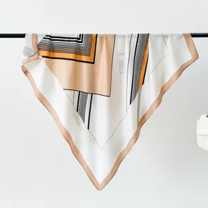 Elegant geometric printed square silk scarf 90cm fashion sun protection shawl for women.