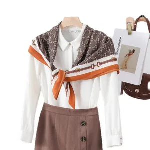 Retro 90cm square silk scarf women vintage print shawl fashion elegant neckerchief wrap