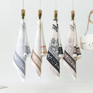 Vintage floral print silk satin scarf square 90cm elegant women neckerchief fashion accessory