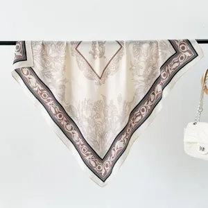 Silk square scarf retro floral print luxury style neckerchief elegant women fashion accessory