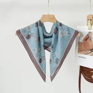 New retro floral square scarf for women, elegant literary neckerchief and hair band accessory.