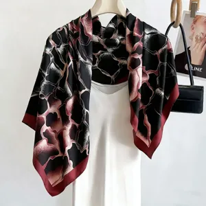 Minimalist red patchwork silk square scarf, elegant geometric cooling multi-use shawl for women.