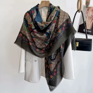 Elegant floral monogram print square silk scarf stylish multi-purpose fashion shawl wrap.