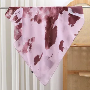Pink abstract pattern square silk scarf 90x90cm elegant women lightweight neckerchief