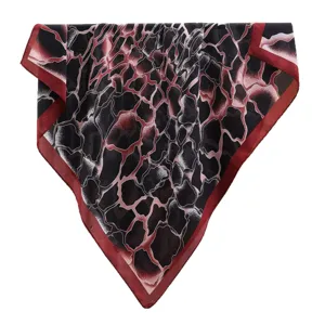 Elegant red patterned square silk scarf, stylish multipurpose fashion shawl for women.
