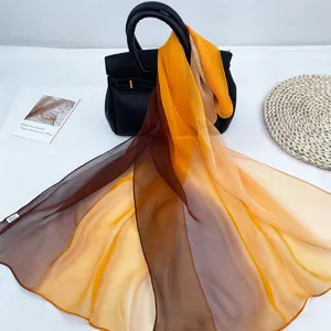Gradient chiffon silk scarf women summer lightweight breathable rainbow sun protection shawl neckerchief