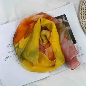 Gradient silk scarf thin women lightweight chic elegant neckerchief versatile accessory.