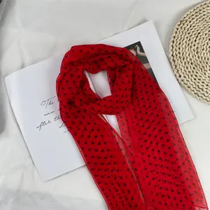 Red black polka dot chiffon scarf summer lightweight sun protection stylish long scarf