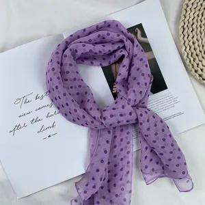 Purple polka dot chiffon scarf lightweight summer sun protection thin neckerchief chic.