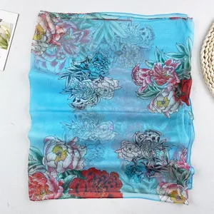 Frühling Sommer blaue Blumen Georgette Schal elegante chinesische Pfingstrose Schal.