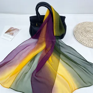 Colorful summer gradient chiffon scarf, lightweight breathable sun protection shawl for women.