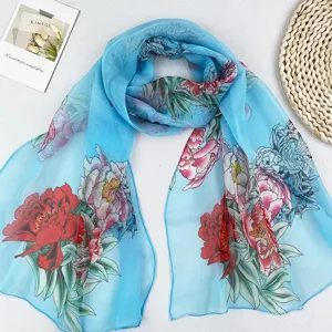 Frühling Sommer Lange Chiffon Schal Chinesischer Stil Pfingstrose Blumen Sonnenschutz Tuch