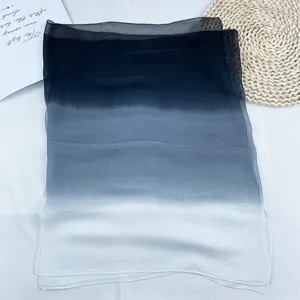 Elegant gradient chiffon silk scarf for women, lightweight, breathable summer sun protection shawl.