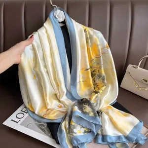 Luxus Seidenschal für Damen, elegante lange Maulbeerseide Stola, Premium Sonnenschutz Halstuch.
