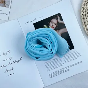 Blue gradient thin silk chiffon scarf, soft breathable sun protection shawl detail view.
