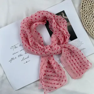 Pink polka dot chiffon scarf, lightweight summer neck scarf for women fashion stylish wrap.