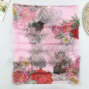 Damen rosa blumen georgette langer schal frühling sommer chinesischer stil pfingstrose