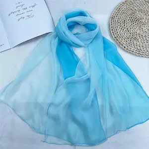 Women gradient blue chiffon scarf summer lightweight sun protection elegant shawl
